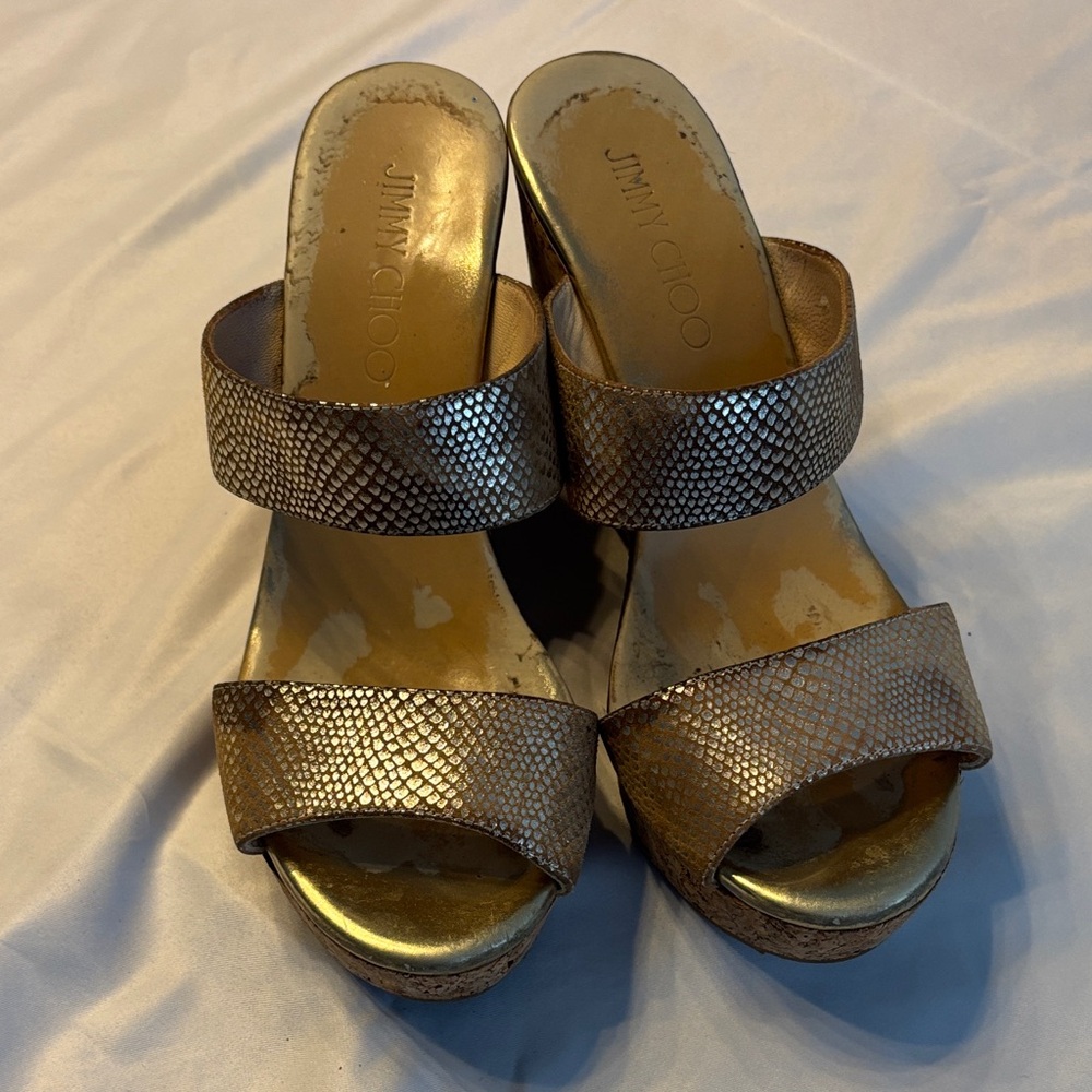Jimmy Choo Metallic Gold Platform Sandals